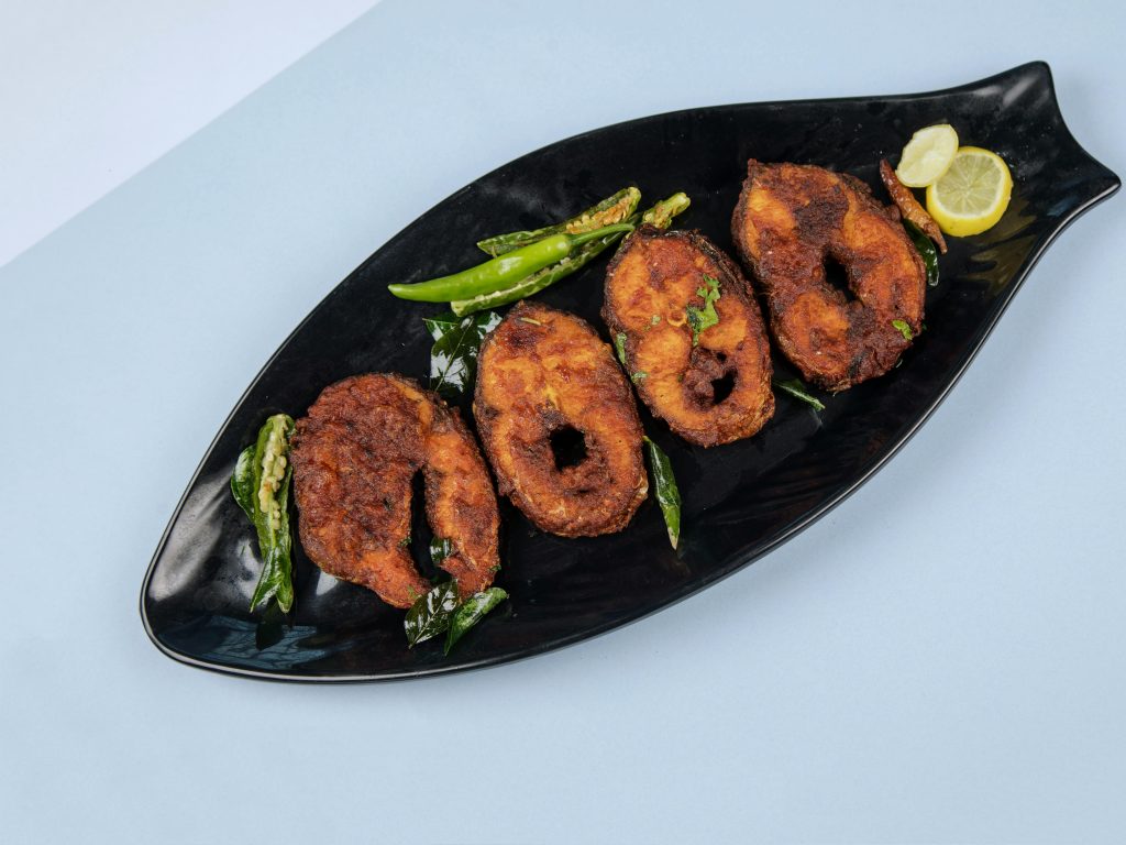 Indian style fish fry with spices and golden fried texture